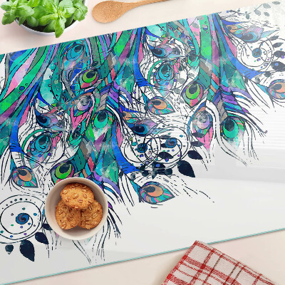 Glazen snijplanken Pauwenveren in groen en blauw