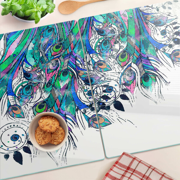 Glazen snijplanken Pauwenveren in groen en blauw