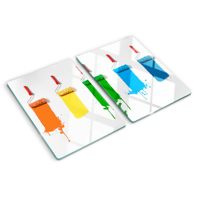 Glazen snijplanken Een regenboog aan verfkleuren in kwasten