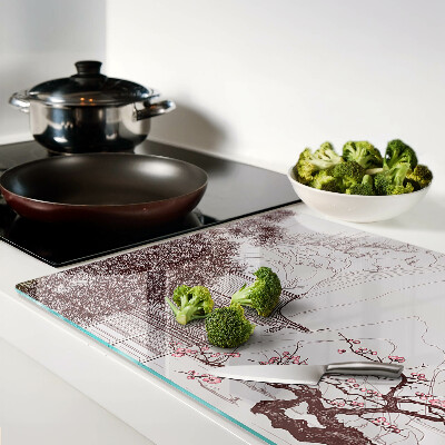 Snijplanken van glas Berglandschap met bloeiende bomen