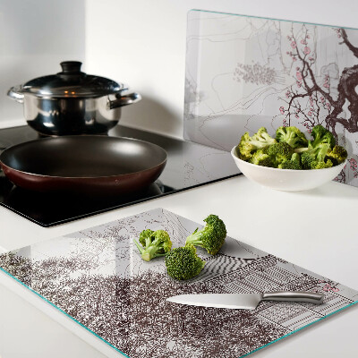 Snijplanken van glas Berglandschap met bloeiende bomen