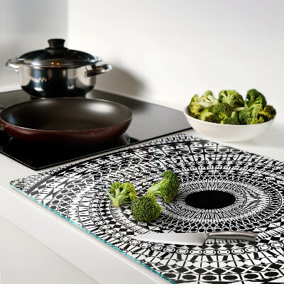 Glazen snijplanken Mandala in zwart-wit tinten