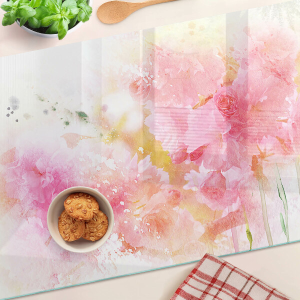 Snijplanken glas Bloemen in aquarel in pastelkleuren