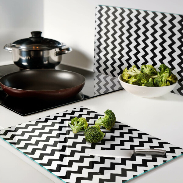 Glazen snijplanken Zigzaglijnen in zwart-wit