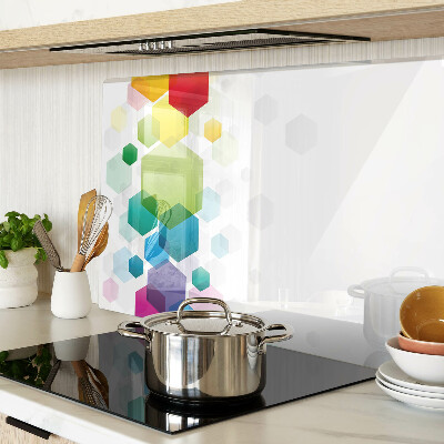 Snijplanken van glas Kleurrijke zeshoeken op de achtergrond