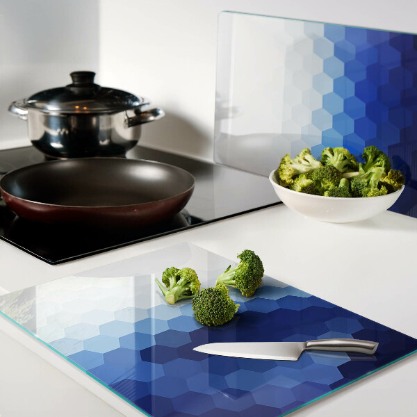 Snijplanken glas Blauwe zeshoeken in kleurverlopen