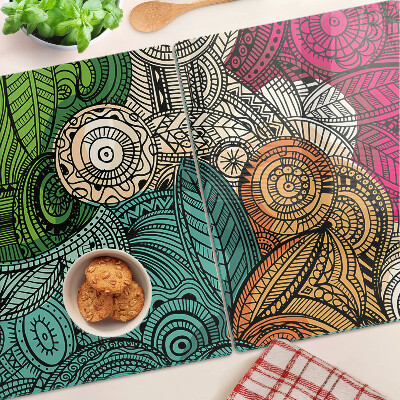 Glazen snijplanken Mandala-motief met kleurrijke patronen