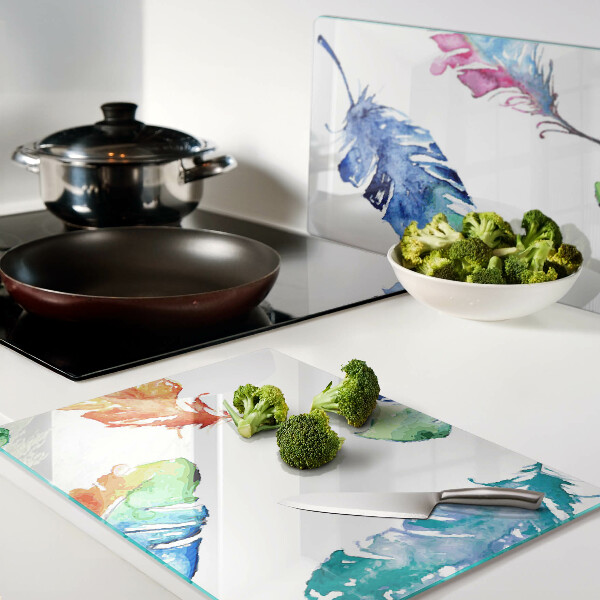 Snijplanken glas Veren in aquarel