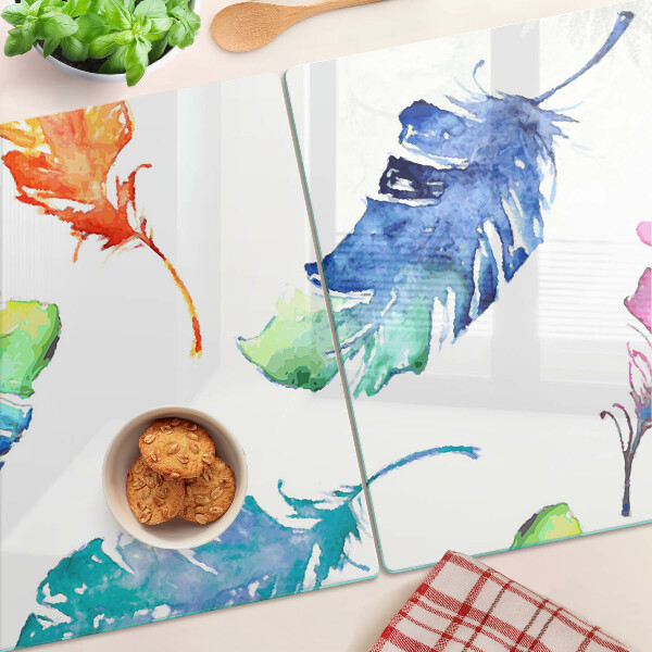 Snijplanken glas Veren in aquarel