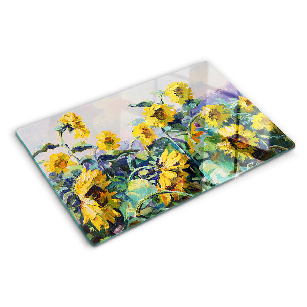 Snijplanken glas Zonnebloemen in de tuin