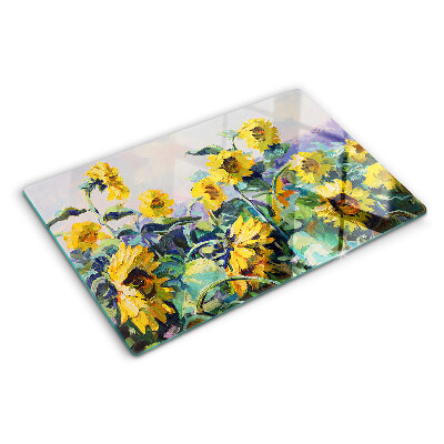 Snijplanken glas Zonnebloemen in de tuin