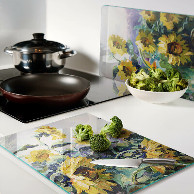 Snijplanken glas Zonnebloemen in de tuin