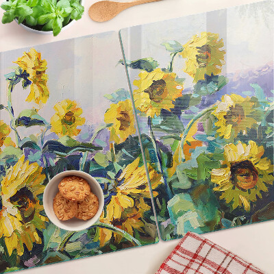 Snijplanken glas Zonnebloemen in de tuin