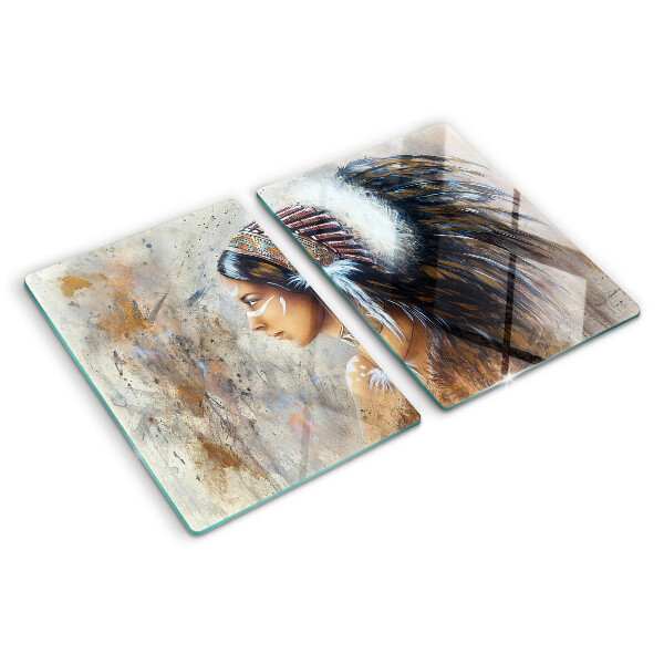 Snijplanken van glas Indiaan met een verentooi