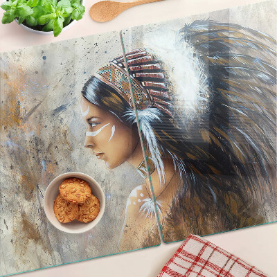 Snijplanken van glas Indiaan met een verentooi