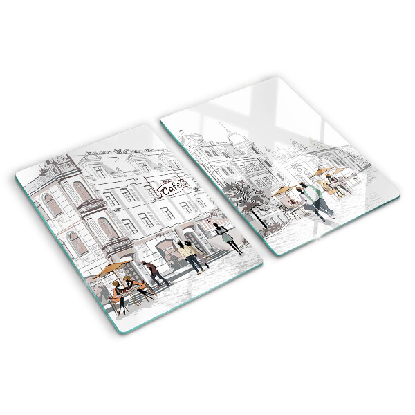 Snijplanken van glas Het caféleven in de stad