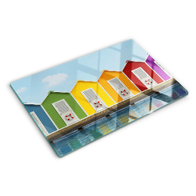 Snijplanken van glas Kleurrijke huizen aan zee