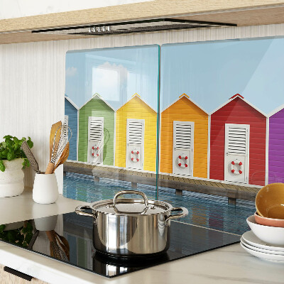 Snijplanken van glas Kleurrijke huizen aan zee