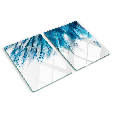 Glazen snijplanken Blauwe veren op een witte achtergrond