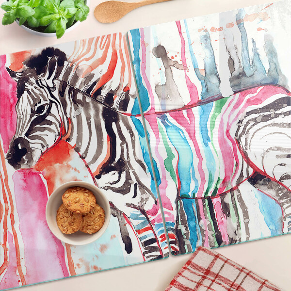 Glazen snijplanken Zebra in kleurrijke strepen