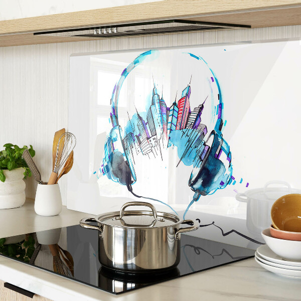 Snijplanken glas Hoofdtelefoon met stadsgezicht