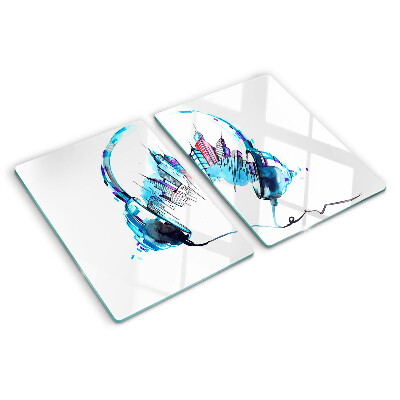 Snijplanken glas Hoofdtelefoon met stadsgezicht