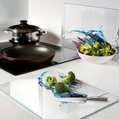 Snijplanken glas Hoofdtelefoon met stadsgezicht