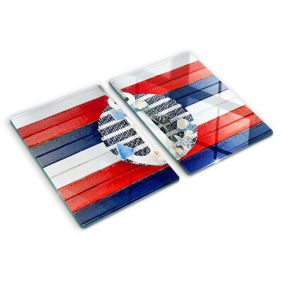 Snijplanken van glas Anker tegen een achtergrond van strepen