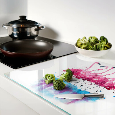 Glazen snijplanken Flamingo's in aquarelstijl