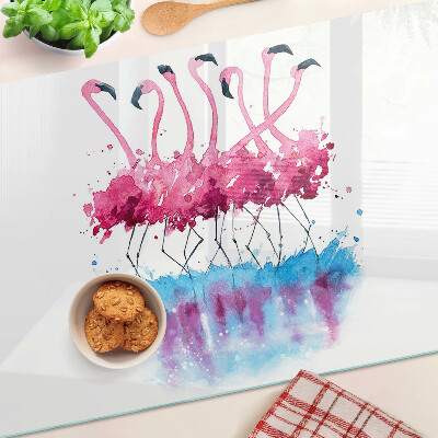 Glazen snijplanken Flamingo's in aquarelstijl