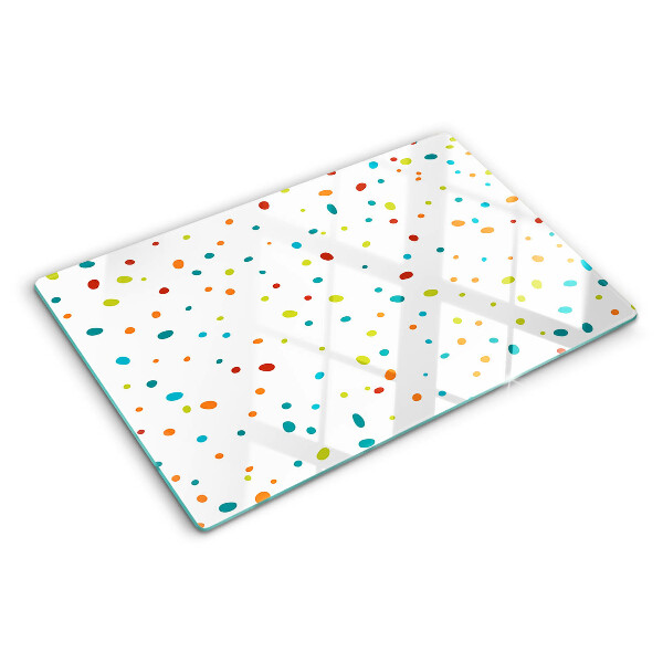 Snijplanken van glas Kleurrijke stippen op een witte achtergrond