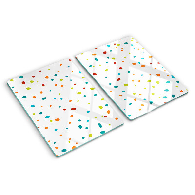 Snijplanken van glas Kleurrijke stippen op een witte achtergrond