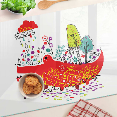 Snijplanken van glas Krokodil in een kleurrijke omgeving