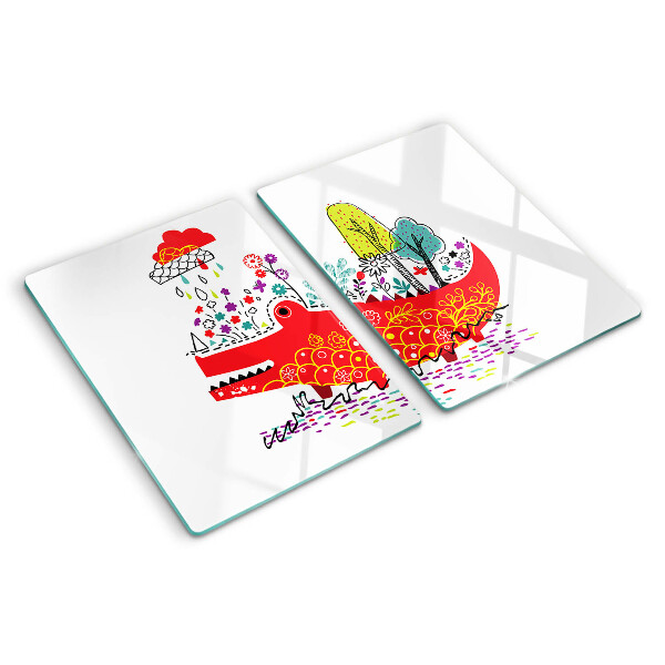 Snijplanken van glas Krokodil in een kleurrijke omgeving