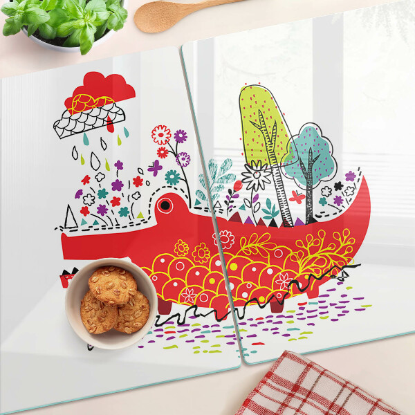 Snijplanken van glas Krokodil in een kleurrijke omgeving