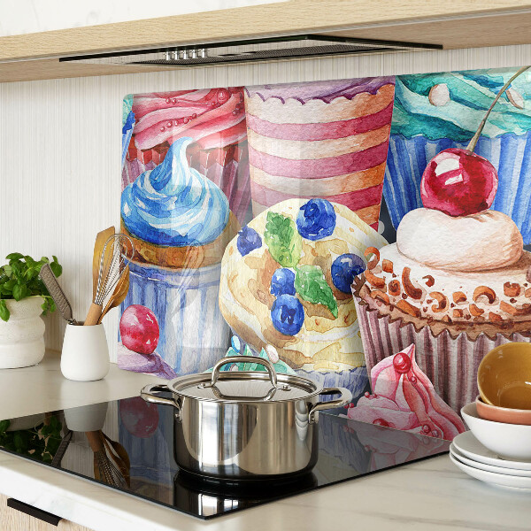 Snijplanken glas Cupcakes en kleurrijke gebakjes