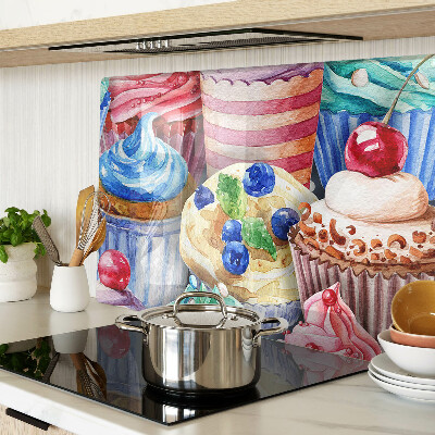 Snijplanken glas Cupcakes en kleurrijke gebakjes