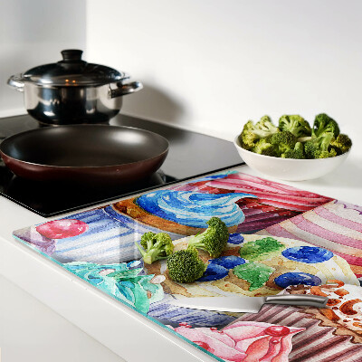 Snijplanken glas Cupcakes en kleurrijke gebakjes