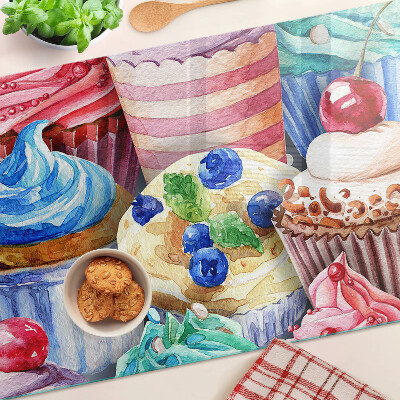 Snijplanken glas Cupcakes en kleurrijke gebakjes