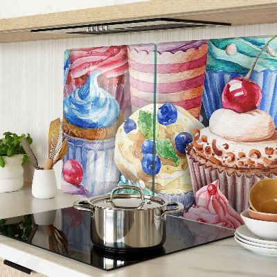 Snijplanken glas Cupcakes en kleurrijke gebakjes