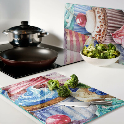 Snijplanken glas Cupcakes en kleurrijke gebakjes