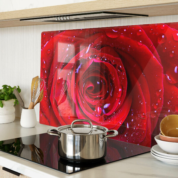 Snijplanken glas Rode roos met waterdruppels
