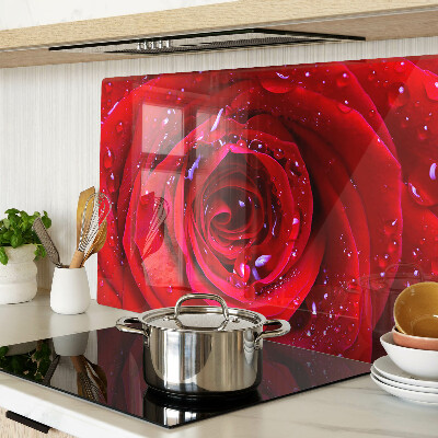 Snijplanken glas Rode roos met waterdruppels