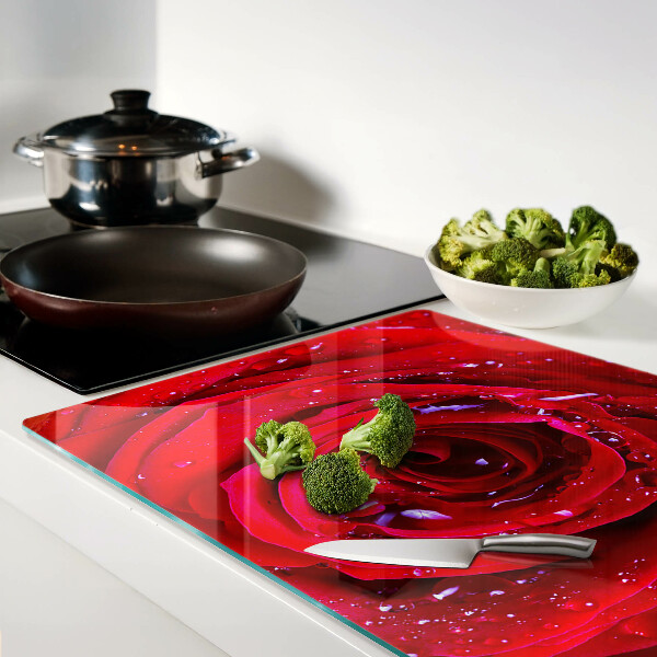 Snijplanken glas Rode roos met waterdruppels