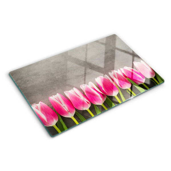 Snijplanken glas Tulpen op een grijze achtergrond
