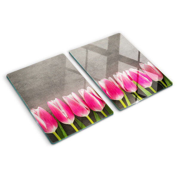 Snijplanken glas Tulpen op een grijze achtergrond