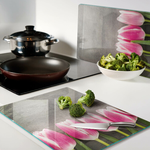 Snijplanken glas Tulpen op een grijze achtergrond