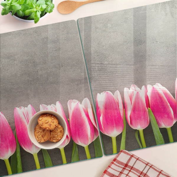 Snijplanken glas Tulpen op een grijze achtergrond