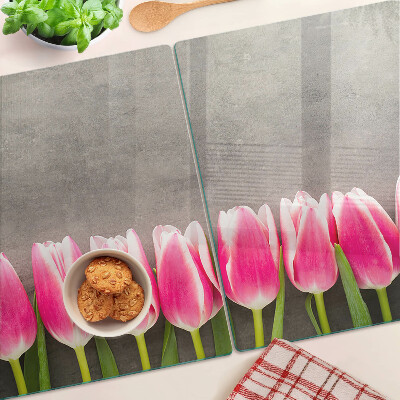 Snijplanken glas Tulpen op een grijze achtergrond