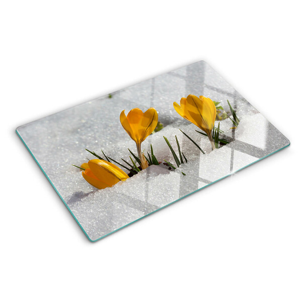 Snijplanken glas Krokussen in de sneeuw